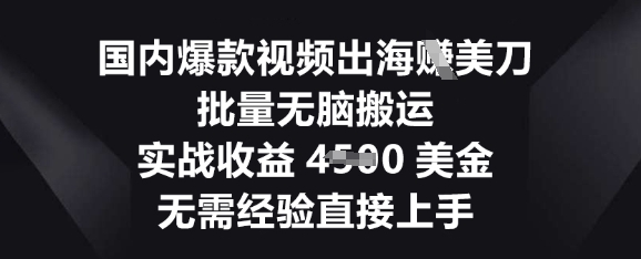 国内爆款视频出海挣美刀，批量无脑搬运，实战收益4.5k，无需经验直接上手-慕途网
